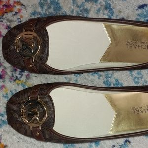 Michael Kors Ballet Flats Signature Logo Brown Mocs size 8.5